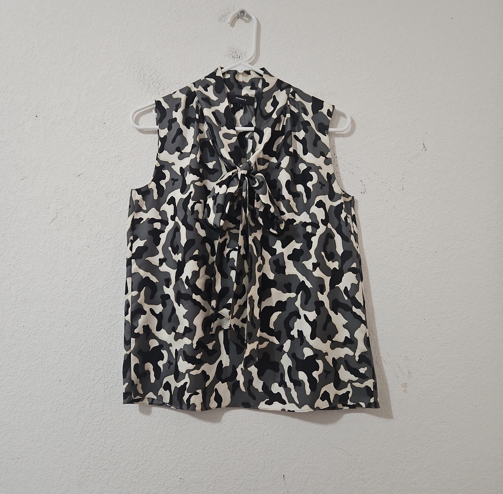 Theory Tie Scarf Top 100% Silk In Petite Size